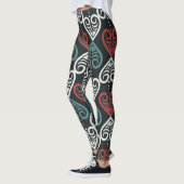 Leggings Élégant artiste ethnique Noir Rouge Blanc Motif (Gauche)