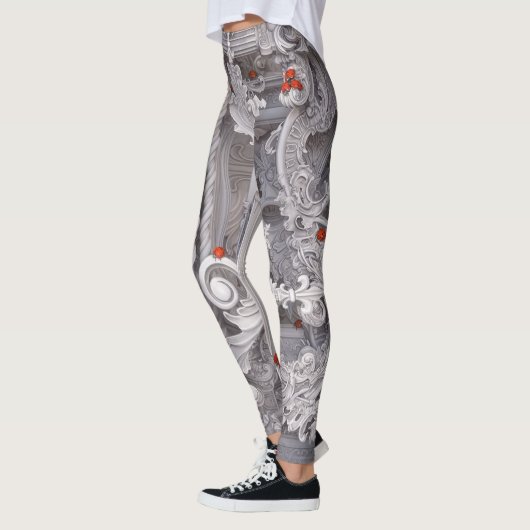 Leggings Elegant Baroque Marble Pillar & Red Ladybug Art (Gauche)