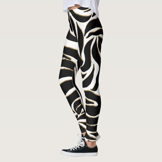 Leggings Elégant Black Gold Zebra Poster de animal blanc (Gauche)