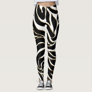 Leggings Elégant Black Gold Zebra Poster de animal blanc