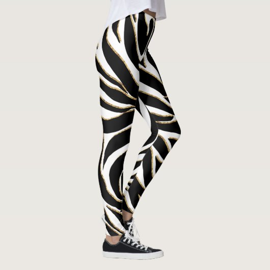 Leggings Elégant Black Gold Zebra Poster de animal blanc (Droite)
