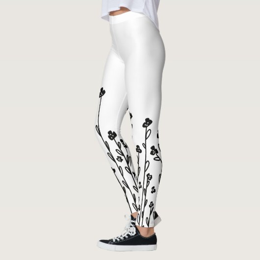 Leggings Elegant black minimalist doodle floral (Gauche)