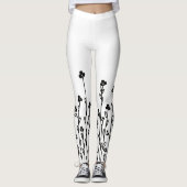 Leggings Elegant black minimalist doodle floral (Devant)