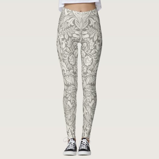 Leggings Élégant blanc Damas Floral Décor (Devant)