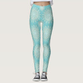 Leggings Elégant Blanc Gold Mandala Sky Blue Design (Devant)