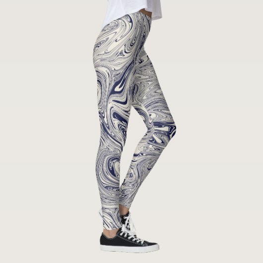 Leggings Elégant bleu et Marbre blanc spiral (Droite)