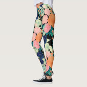 Leggings Elégant bleu rose orange Fleurs noir floral (Gauche)