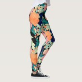 Leggings Elégant bleu rose orange Fleurs noir floral (Droite)