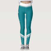 Leggings Elégant bleu turquoise rayures blanches fleuries e (Devant)