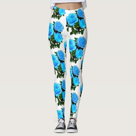 Leggings Elégant bleu turquoise rose bleu floral bleu fleur (Devant)