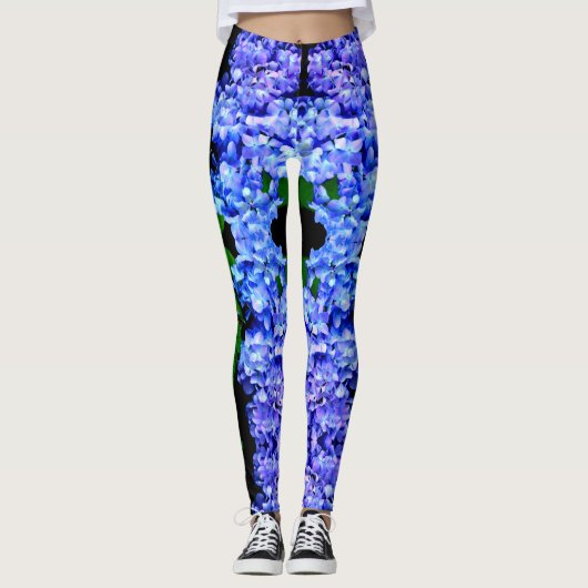 Leggings Élégant bleu violet clair magenta hydrangée floral (Devant)