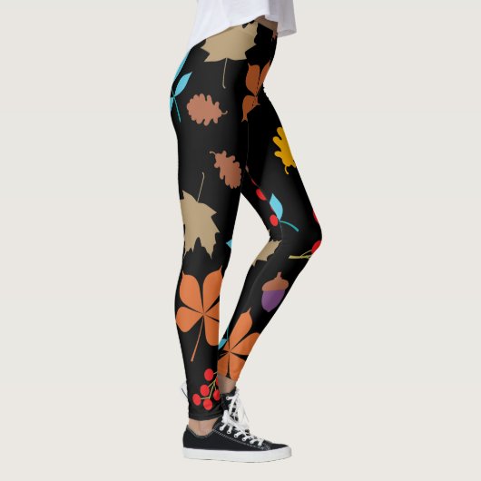 Leggings Élégant Brown Rouge Feuilles d'automne Motif | (Droite)