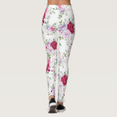 Leggings Elegant Burgundy & Lavender Floral Garden Pattern (Dos)