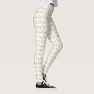 Leggings Élégant Chevaux Vintages Galloping Beige Blanc