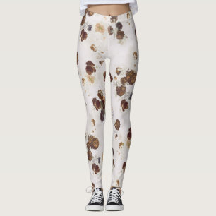 Leggings Elégant chic Beige Brown Rose Floral Toile