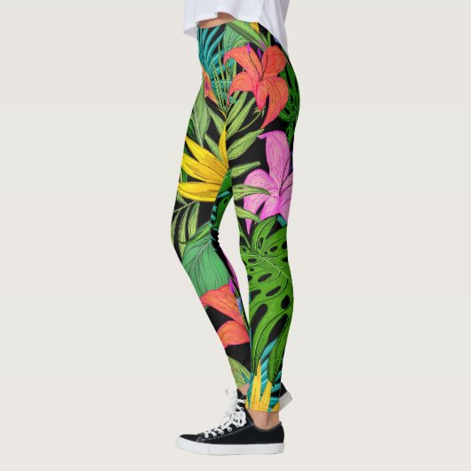 Leggings Élégant Colorful été Tropical Floral Feuilles | (Gauche)