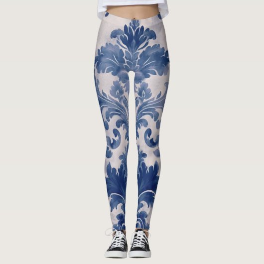 Leggings Elégant damassé Bleu toile de jouy (Devant)