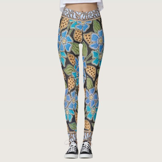 Leggings Élégant Fleur Bleu Périwinkle Floral Classic (Devant)