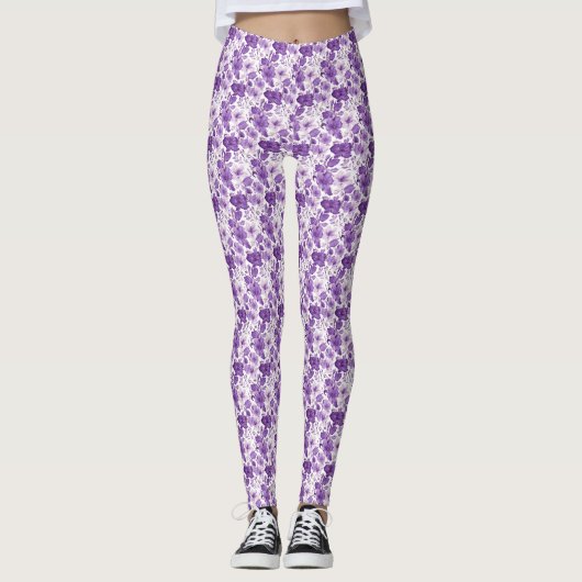 Leggings Elegant floral pattern in purple tones (Devant)