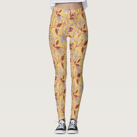 Leggings Elegant Floral Pattern with Red and Blue Leaves (Devant)