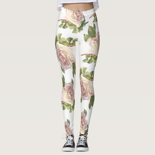Leggings Élégant floutant rose floral blanc rose (Devant)