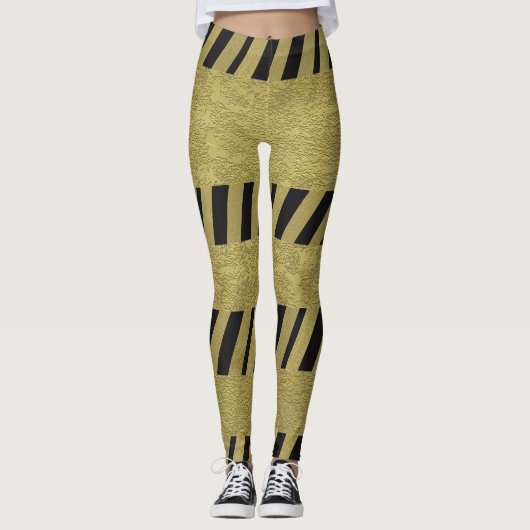 Leggings Elégant Funny Black Gold Stripes Motif (Devant)