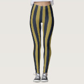 Leggings Elégant Gold & Navy Blue Vertical Stripes (Devant)