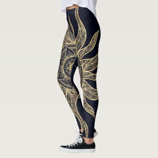 Leggings Elégant Gold Sun Mandala Blue Nebula Design (Gauche)