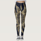 Leggings Elégant Gold Sun Mandala Blue Nebula Design (Devant)