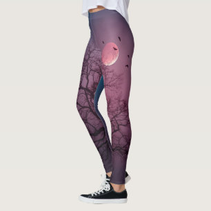 Leggings Élégant Halloween Thème Arbre Lune Artwork Éffraya