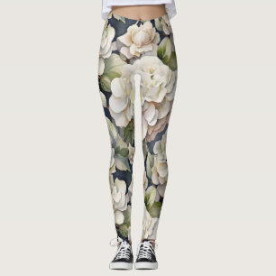 Leggings Elégant ivoire rose marine couleur aquarelle fleur