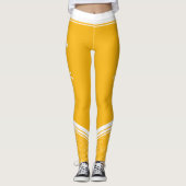 Leggings Élégant jaune foncé rayures blanches fleuries et n (Devant)