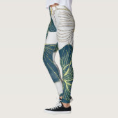 Leggings Elegant Leaves of Blue With Gold Lines Botanical (Gauche)