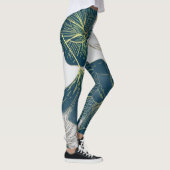 Leggings Elegant Leaves of Blue With Gold Lines Botanical (Droite)