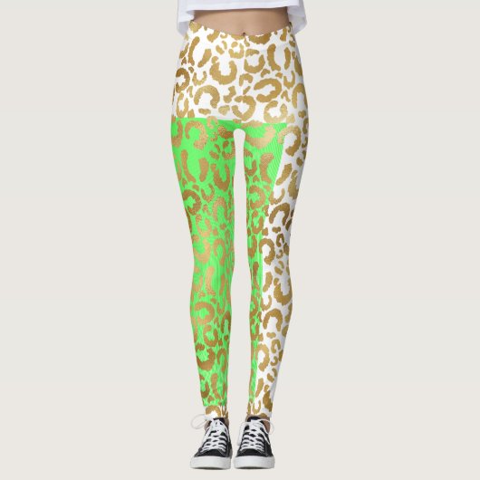 Leggings Élégant Leopard Poster de animal blanc or (Devant)