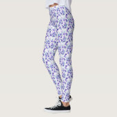 Leggings Élégant Lilac Violet Floral Sur Blanc (Gauche)