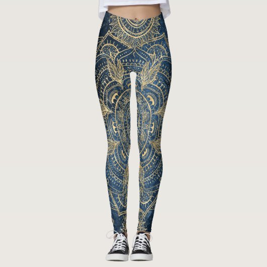 Leggings Elégant Mandala Blue Whimsy Design (Devant)