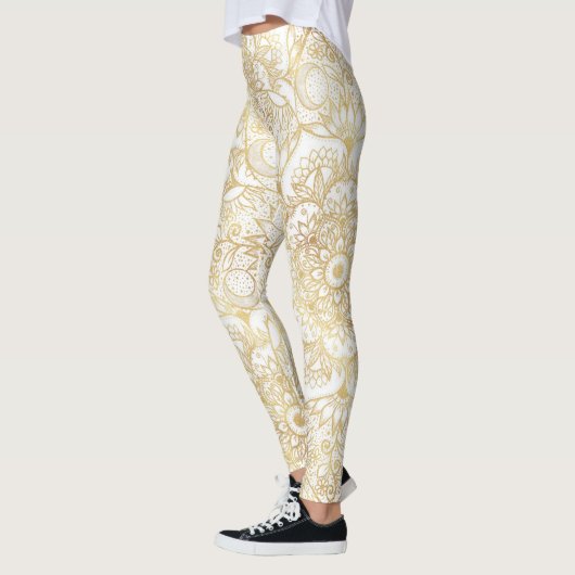 Leggings Élégant Mandala Floral Or Blanc (Gauche)