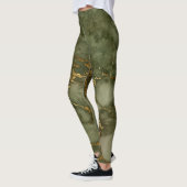 Leggings Élégant Marbre Vert Olive et Or (Gauche)