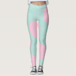 Leggings élégant menthe et grand motif pois rose<br><div class="desc">Design minimaliste,  moderne et élégant représentant des points roses sur un arrière - plan à la menthe.</div>