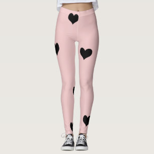 Leggings Élégant mignon noir et rougissant motif de coeur