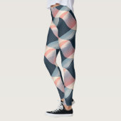 Leggings Élégant Motif 3D Wave en Turquoise, Rose et crème (Gauche)