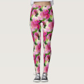 Leggings Élégant Motif à fleurs rose et blanc Impatiens (Devant)