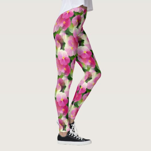 Leggings Élégant Motif à fleurs rose et blanc Impatiens (Droite)