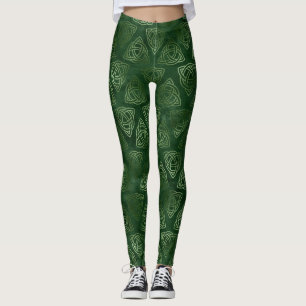 Leggings Élégant Motif celtique irlandais vert et or