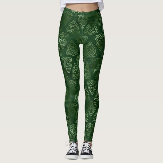 Leggings Élégant Motif celtique irlandais vert et or (Devant)