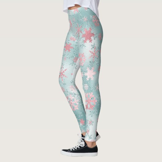 Leggings Élégant Motif de faucon de Noël bleu rose (Gauche)