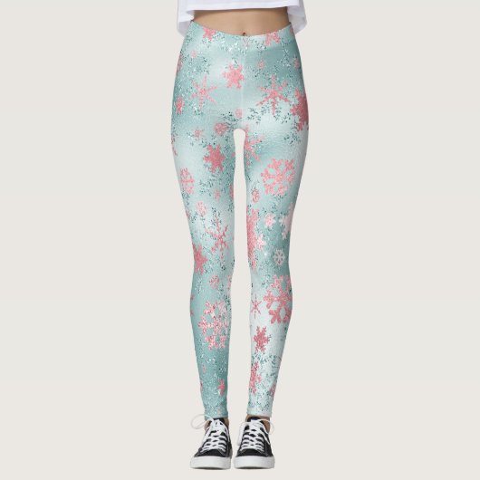 Leggings Élégant Motif de faucon de Noël bleu rose (Devant)