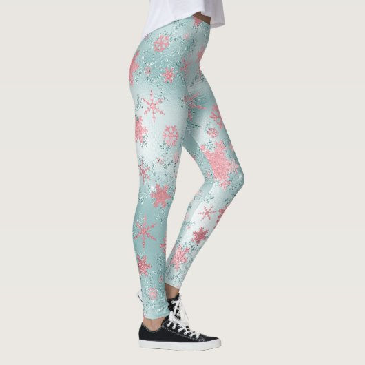 Leggings Élégant Motif de faucon de Noël bleu rose (Droite)