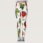 Leggings Élégant Motif de fleurs de roses rouges | (Devant)